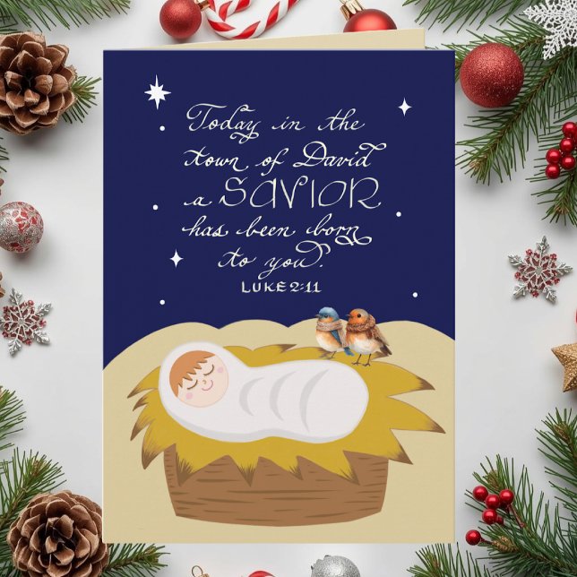 Jul Bibelvers Lukas Modern Anpassad Vikbar Helgkort (Bible Verse Luke Personalized Folded Christmas Card, perfect for Christian friends & loved ones.)