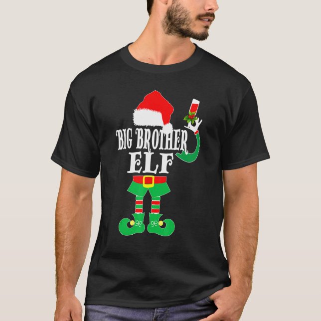 Jul Big Brother ELF Julafton Pajama Matching Fam T Shirt (Framsida)