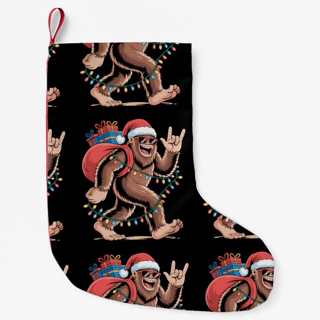 Jul Bigfoot Sasquatch Julafton Träd Ljus Santa Liten Julstrumpa (Framsidan)