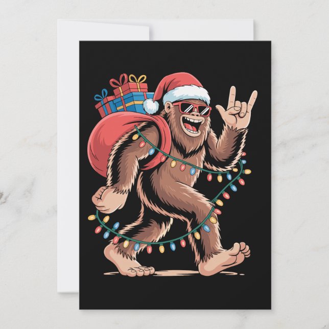 Jul Bigfoot Sasquatch Julgran Ljusslingar Tomte Julkort (Framsida)
