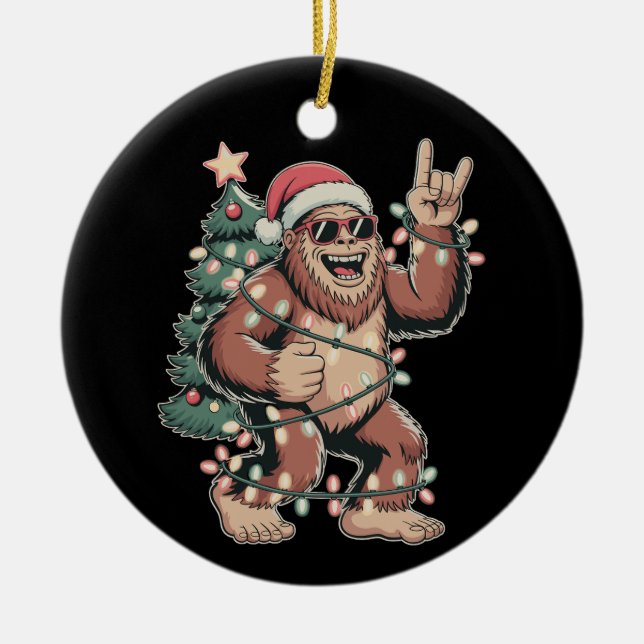 Jul Bigfoot Sasquatch Santa Hat Julafton Träd Julgransprydnad Keramik (Framsidan)