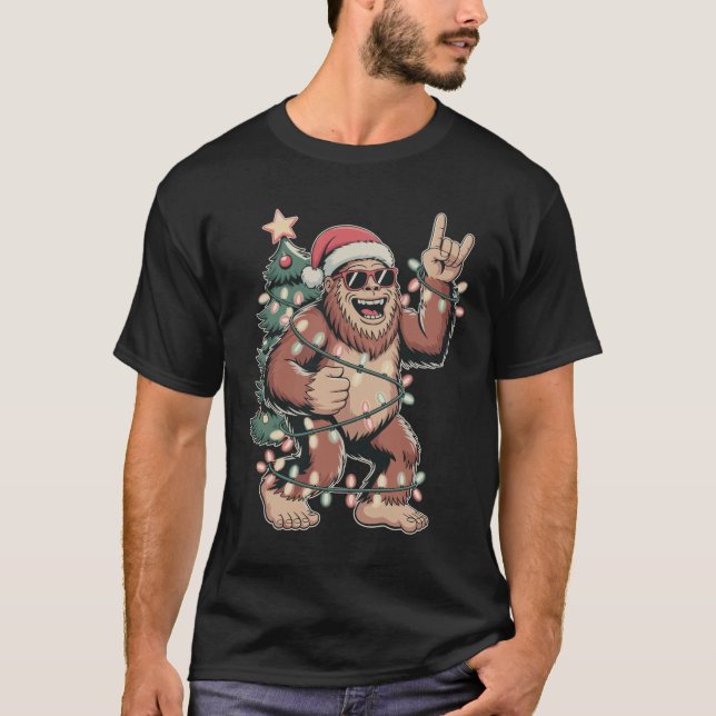 Jul Bigfoot Sasquatch Santa Hat Julafton Träd T Shirt (Framsida)