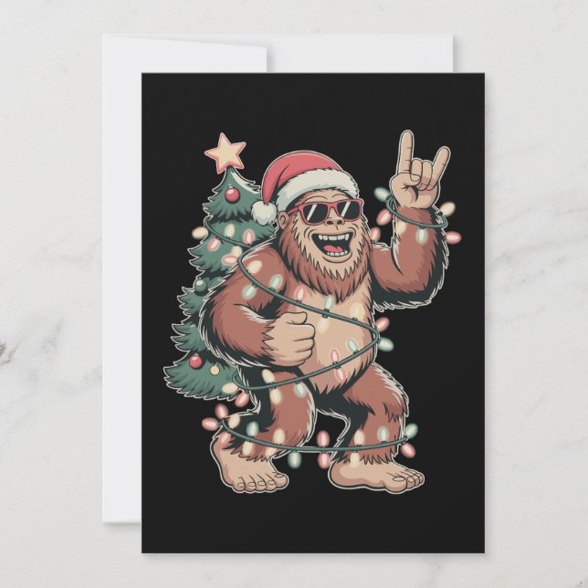Jul Bigfoot Sasquatch Tomte Hatt Julgran Julkort (Framsida)
