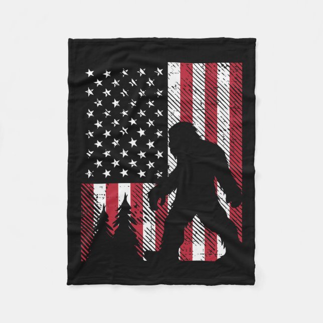 Jul Bigfoot Sasquatch US Flagga Patriotic Manar Wo Fleecefilt (Framsidan)