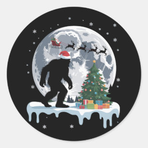 Jul Bigfoot Tomte Träd Släd Mån Julbock Snö Runt Klistermärke