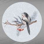 Jul Bird Berries Gräs Boughs Watercolor Runt Klistermärke<br><div class="desc">Fågel med gräs boughs och röda bär.</div>