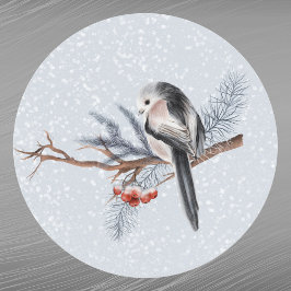 Jul Bird Berries Gräs Boughs Watercolor Runt Klistermärke
