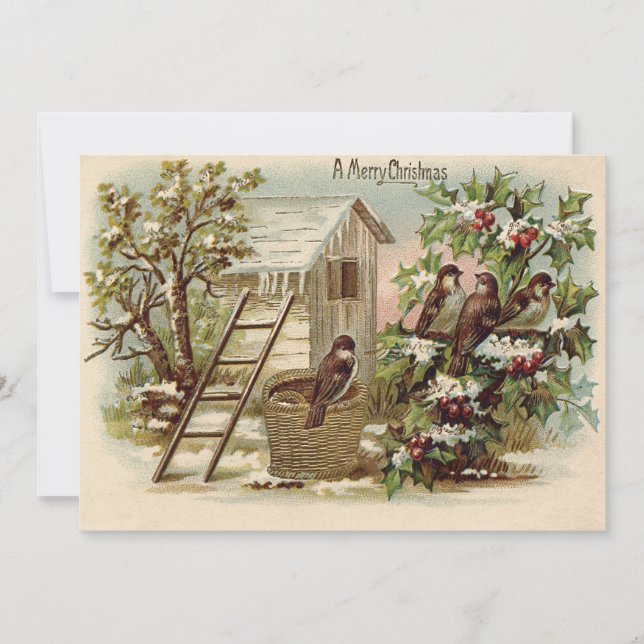 jul Bird Holly Snö Ladder Harvest Inbjudningar (Framsida)