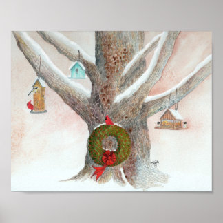 Jul Bird Träd Poster