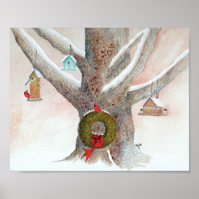 Jul Bird Träd Poster (Framsidan)