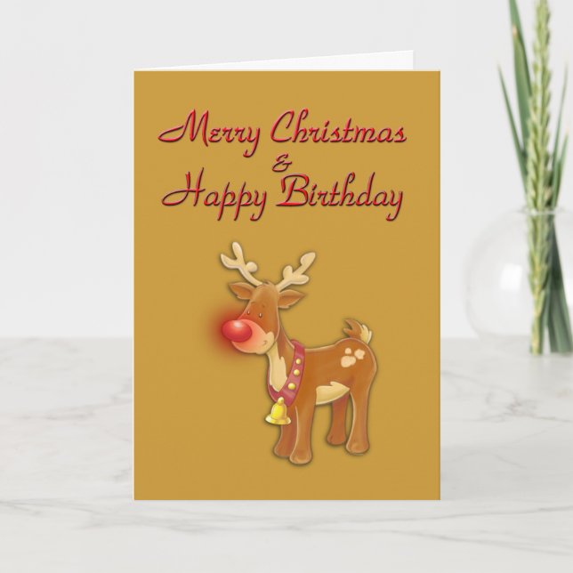 Jul Birthday Reindeer Guld Card Helgkort (Framsida)