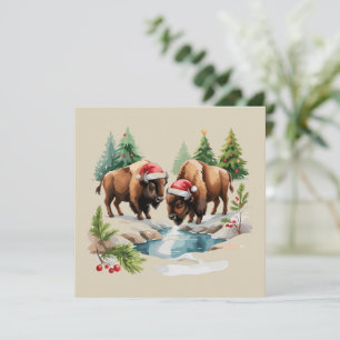 Jul Bison Buffalo Djur Västerländsk Vilda Djur Julkort