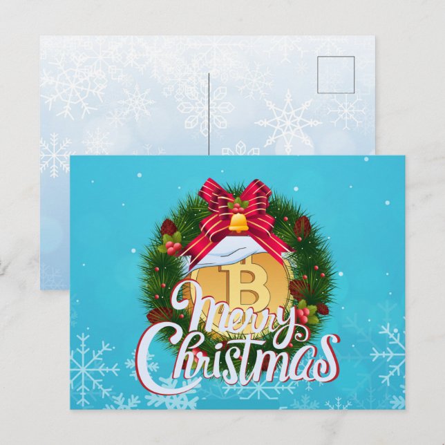 Jul Bitcoin inuti Julkrans Vykort (Fram/baksida)