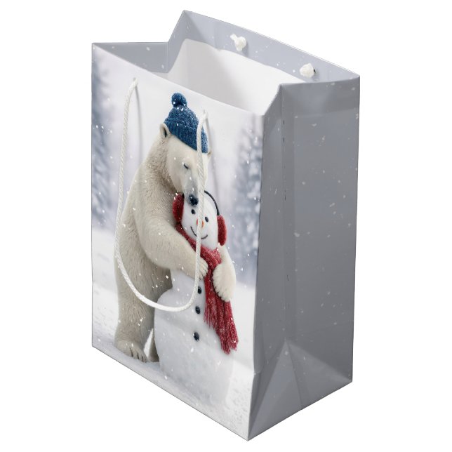 Jul Björn som kramar en snöman (Framsidan Vinklad)