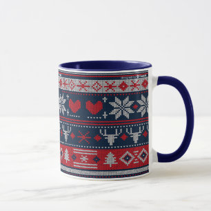 Jul Blå Röd Fair Isle Stickmönster Mugg