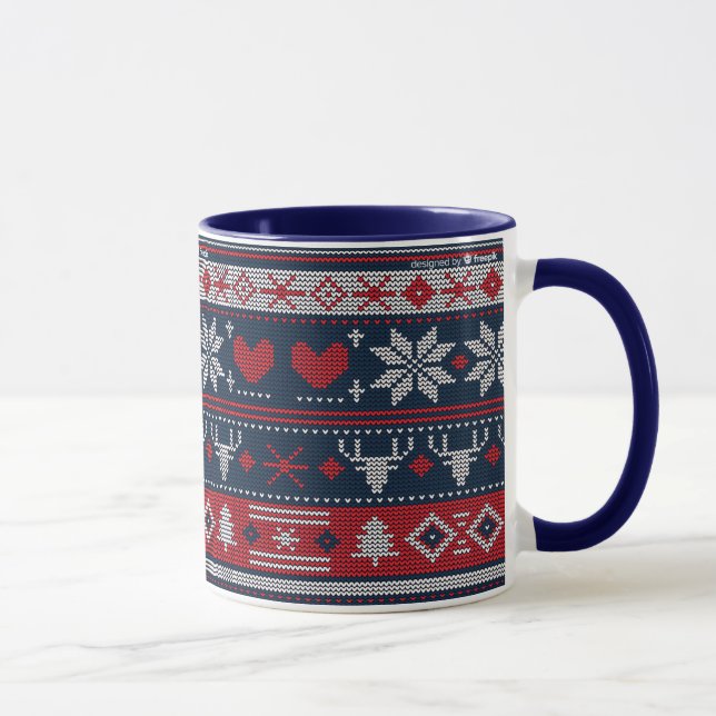 Jul Blå Röd Fair Isle Stickmönster Mugg (Höger)