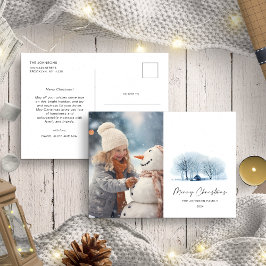 Jul Blå Vinterby Rustika Landskap Foto Vykort