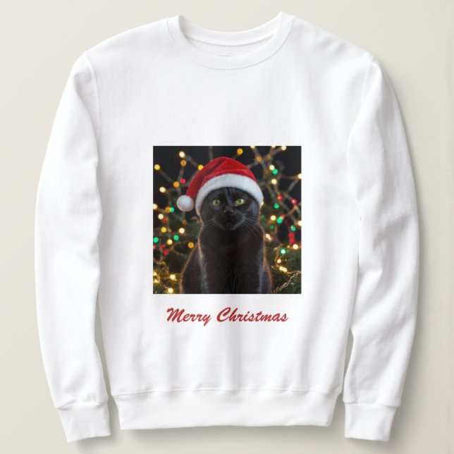 Jul Black Cat - bild av Santa Hat-Personligen T Shirt (Design framsida)