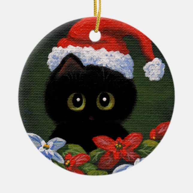 Jul Black Cat Jultomten Funny Creationarts Julgransprydnad Keramik (Framsidan)