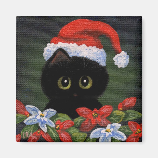 Jul Black Cat Jultomten Funny Creationarts Magnet (Framsidan)