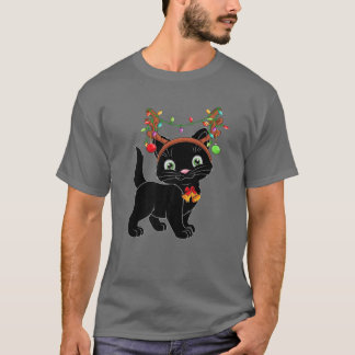 Jul Black Cat Reindeer Antlers Catmas Kvinnor T Shirt