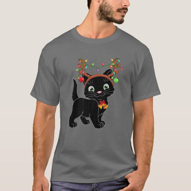 Jul Black Cat Reindeer Antlers Catmas Kvinnor T Shirt (Framsida)