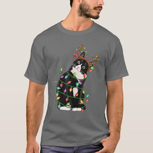Jul Black Cat Reindeer Antlers Catmas Kvinnor T Shirt (Framsida)