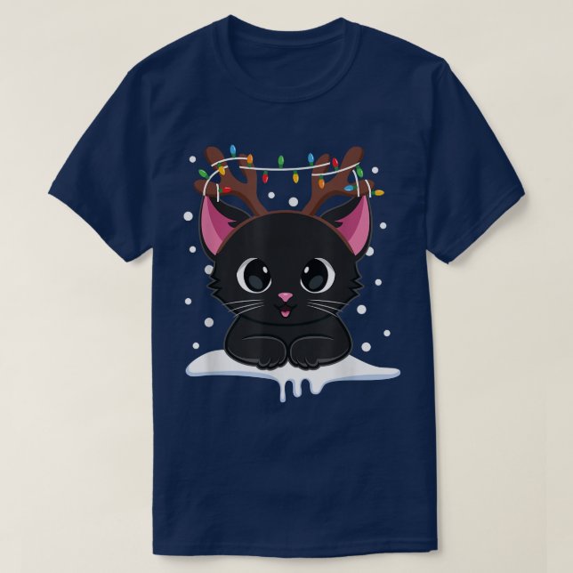 Jul Black Cat Reindeer Antlers Catmas Kvinnor T Shirt (Design framsida)