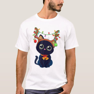 Jul Black Cat Reindeer Antlers Catmas Kvinnor T Shirt