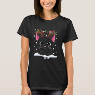 Jul Black Cat Reindeer Antlers T Shirt