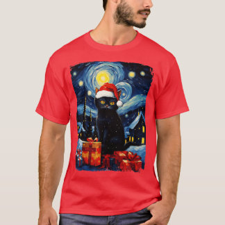 Jul Black Cat Starry Night Van Gogh Retro Ca T Shirt