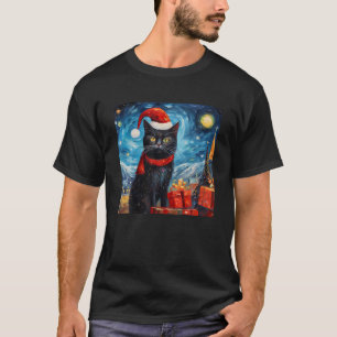 Jul Black Cat Starry Night Van Gogh Retro Ca T Shirt