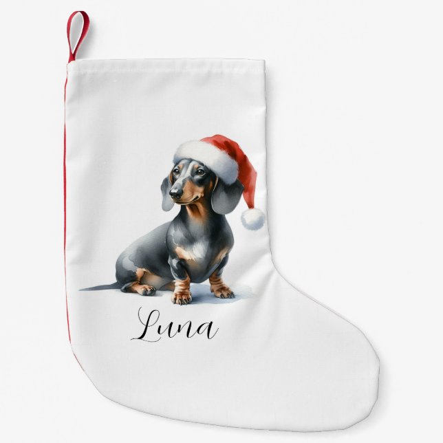 jul Black Dachshund Hund Hat Liten Julstrumpa (Framsidan)