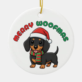 Jul Black Dachshund Ornament: Merry Woofmas Julgransprydnad Keramik
