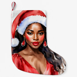Jul Black Woman Santa Hat Liten Julstrumpa