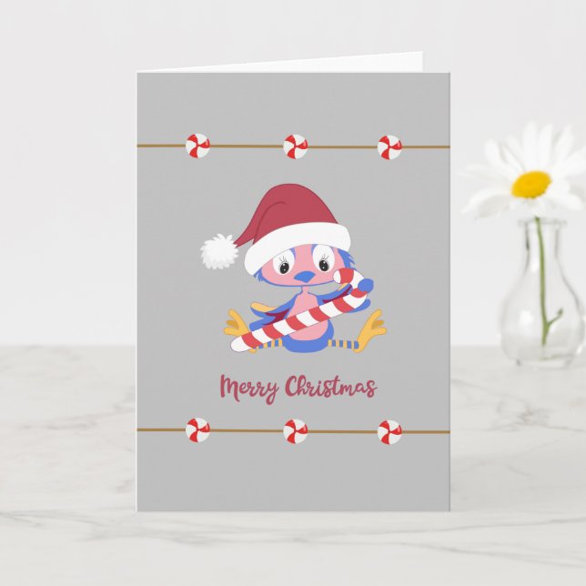 Jul Blåfågel Karamell Mint Tomt Inuti Högtid Kort (Liten växt)