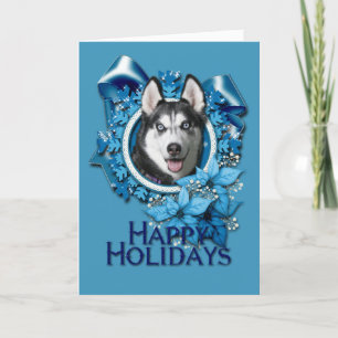 Jul - blåttsnöflingor - siberian husky helgkort