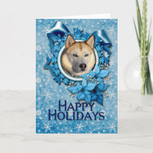 Jul - blåttsnöflingor - siberian husky helgkort