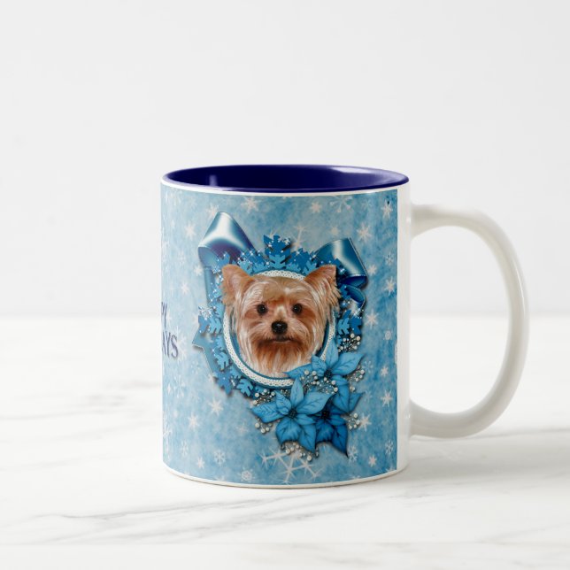 Jul - blåttsnöflingor - Yorkshire Terrier Två-Tonad Mugg (Höger)