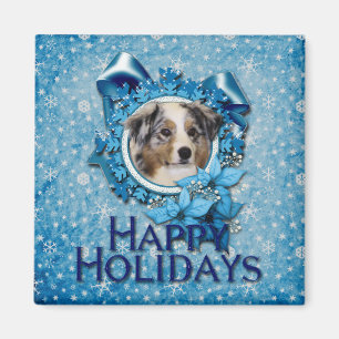 Jul - blåttSnowflake - australian shepherd Magnet