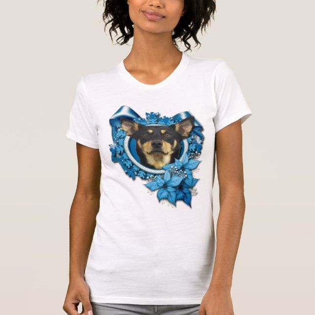 Jul - blåttSnowflake - australiensisk Kelpie T-shirt (Framsida)