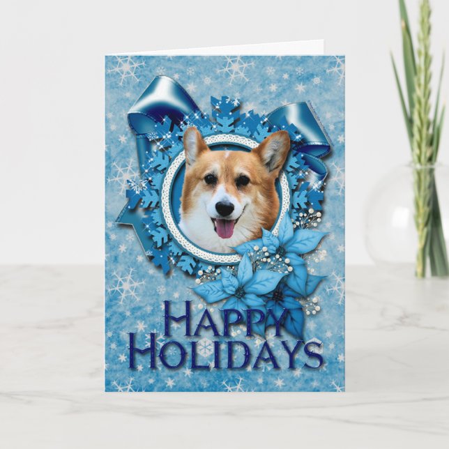 Jul - blåttSnowflake - Corgi - Owen Helgkort (Framsida)