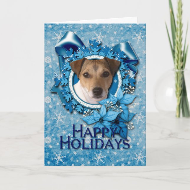 Jul - blåttSnowflake - jack Russell Helgkort (Framsida)