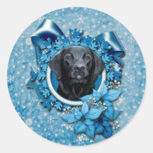 Jul - blåttSnowflake - Labrador - svart Gage Runt Klistermärke