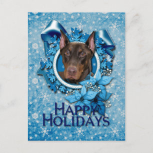 Jul - blåttSnowflake - stenig Doberman - Helg Vykort