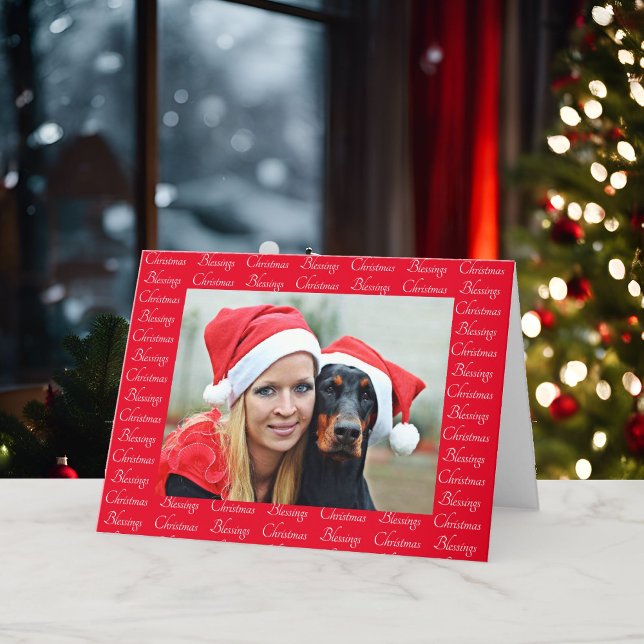 Jul Blessens 3 Photo Repeat Ord Red Ho Helgkort (Skapare uppladdad)