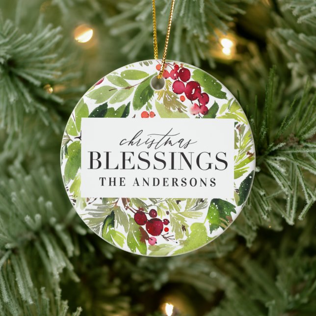 Jul Blessens vattenfärgsutandningsfoto Julgransprydnad Keramik (Träd)