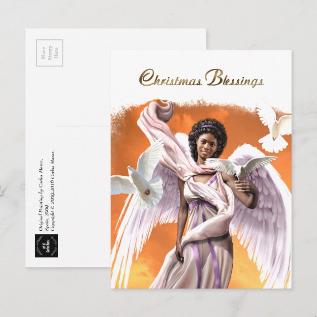 jul Blessings African American Angel Helg Vykort (Fram/baksida)