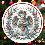 Jul Blessings Angel Grönt Gräs Red Berries Runt Klistermärke<br><div class="desc">Jul Blessings Angel Grönt Gräs Red Berries Classic Round Sticker</div>