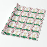 Jul Blessings Angel på Red med vit snurra Presentpapper<br><div class="desc">Den pappra inslagningen har en julängel på en röd mörk med ett trendig vitt snurrande mönster. En banderoll på grönten vid grund har texten: Julvälsignelser.</div>
